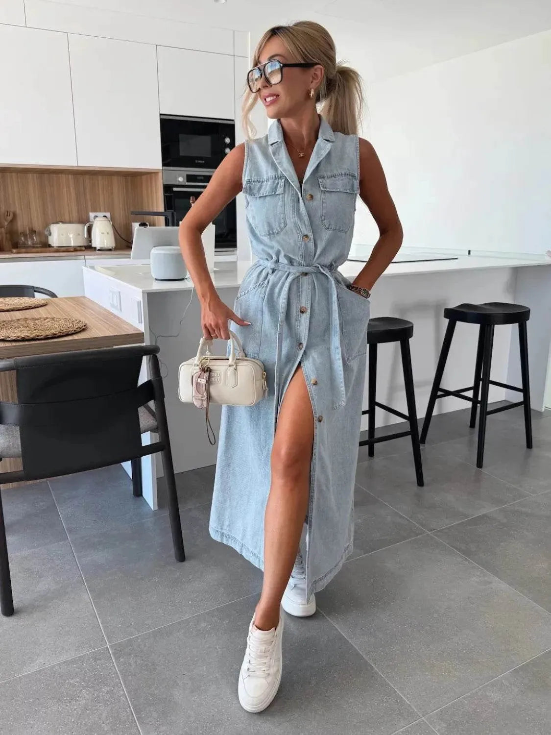 Button Front Sleeveless Denim Dress - Bona Fide Fashion