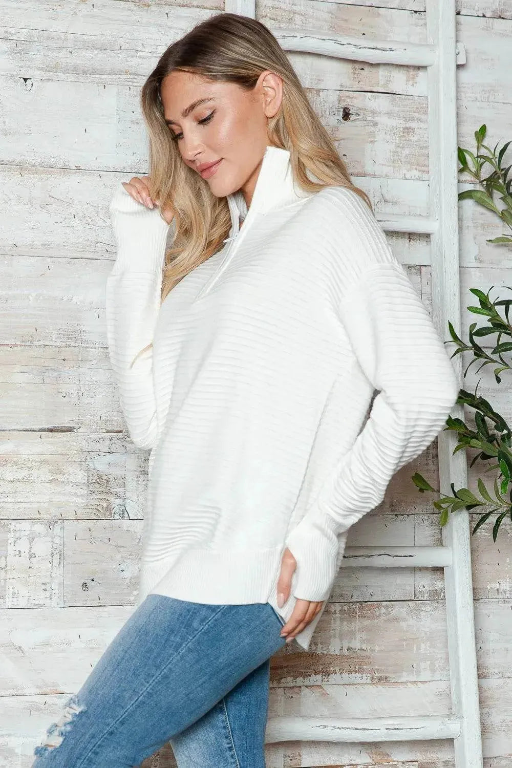 Half Zip Long Sleeve Knit Top - Bona Fide Fashion