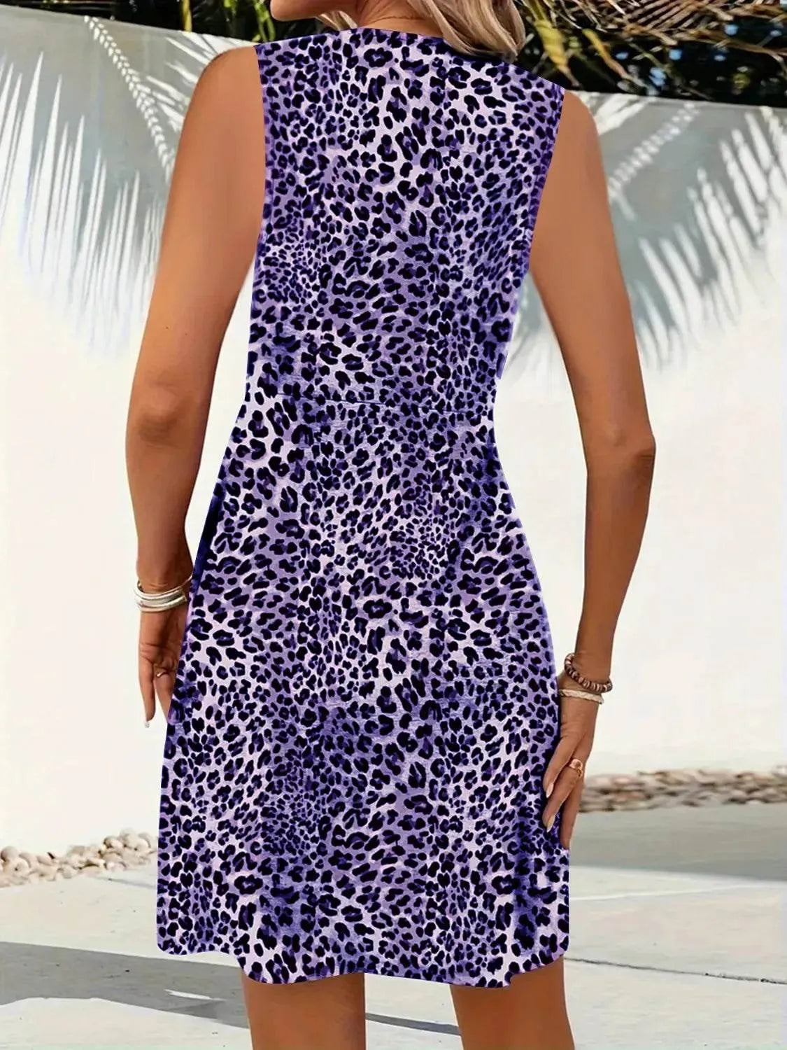 Leopard V-Neck Sleeveless Mini Dress - Bona Fide Fashion