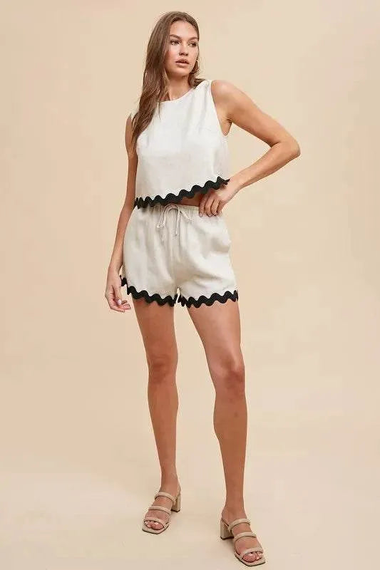 Annie Wear Ric Rac Trim Top & Shorts Set – Cute Matching Two-Piece Summer Outfit - Bona Fide Fashion