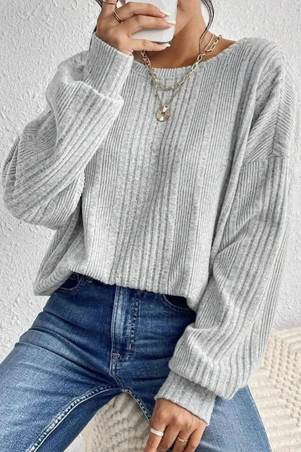 Crossover Backless Long Sleeve Knit Top - Bona Fide Fashion