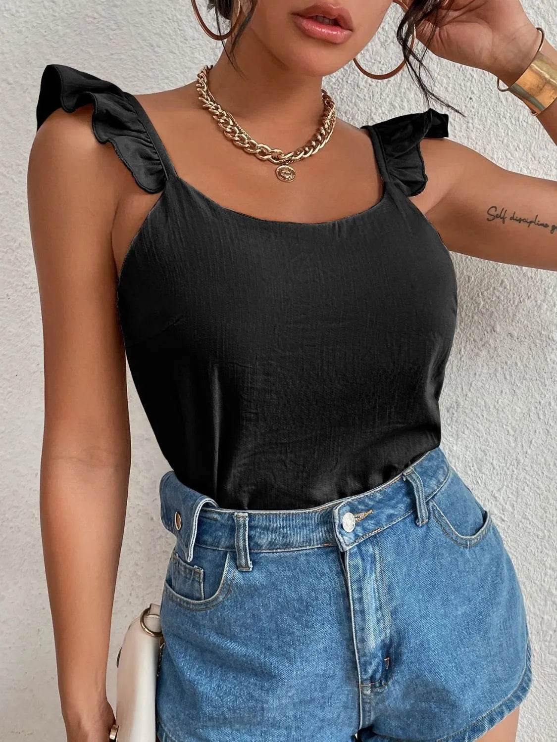 Backless Ruffled Scoop Neck Tank - Bona Fide Fashion