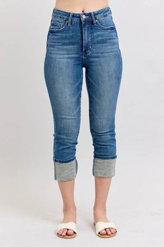 Judy Blue Full Size Skinny Cuff Capris Jeans with Pockets Plus Size - Bona Fide Fashion