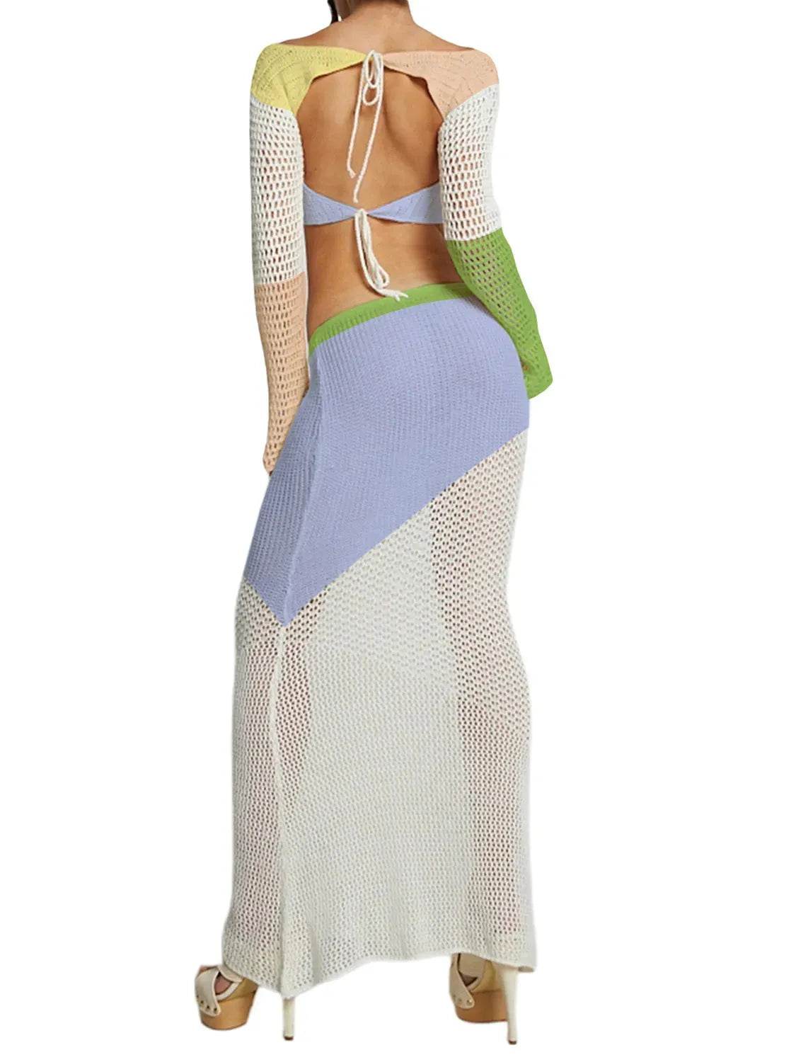 Tied Long Sleeve Top and Skirt Cover Up Set - Bona Fide Fashion