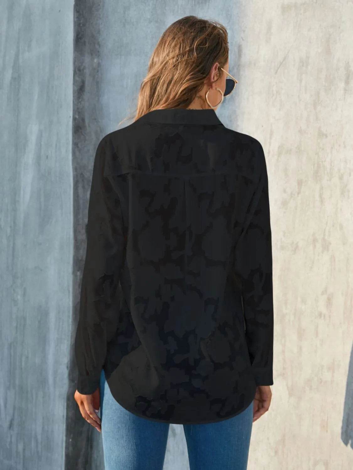 Full Size Collared Neck Long Sleeve Shirt Plus Size - Bona Fide Fashion