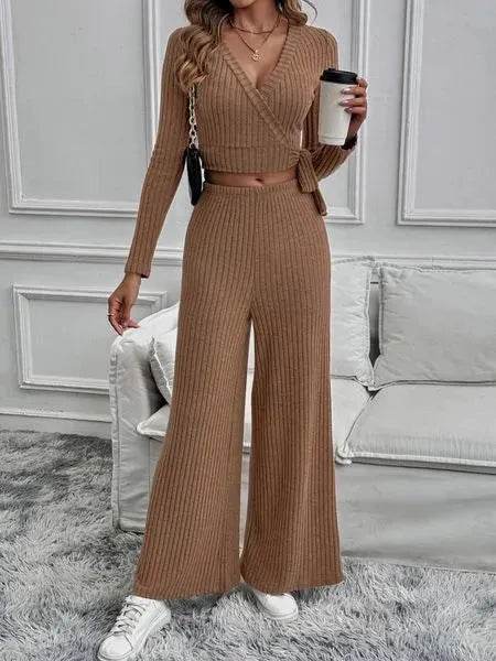 Women's Solid Color Long Sleeved Two-piece Set HEBWF62Z25 - Bona Fide Fashion