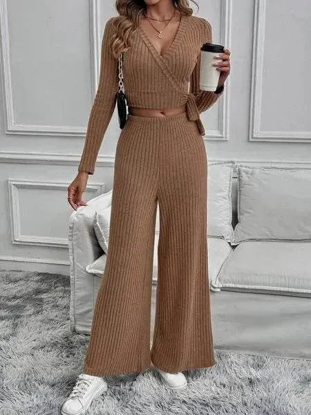 Women's Solid Color Long Sleeved Two-piece Set HEBWF62Z25 - Bona Fide Fashion
