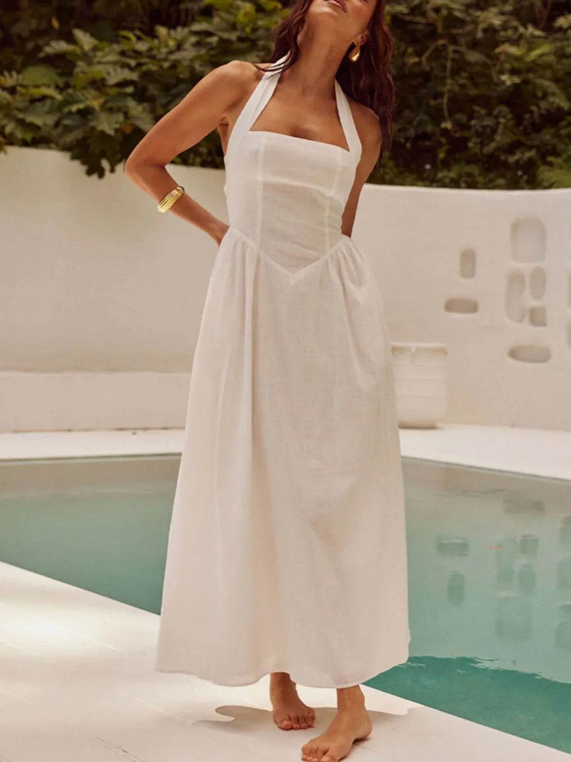 Devine Ruched Halter Neck Midi Dress - Bona Fide Fashion