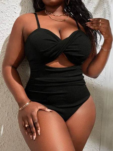 Women's Twist Front Cut Out Ruched Swimsuit H8SMEUBAH6 - Bona Fide Fashion