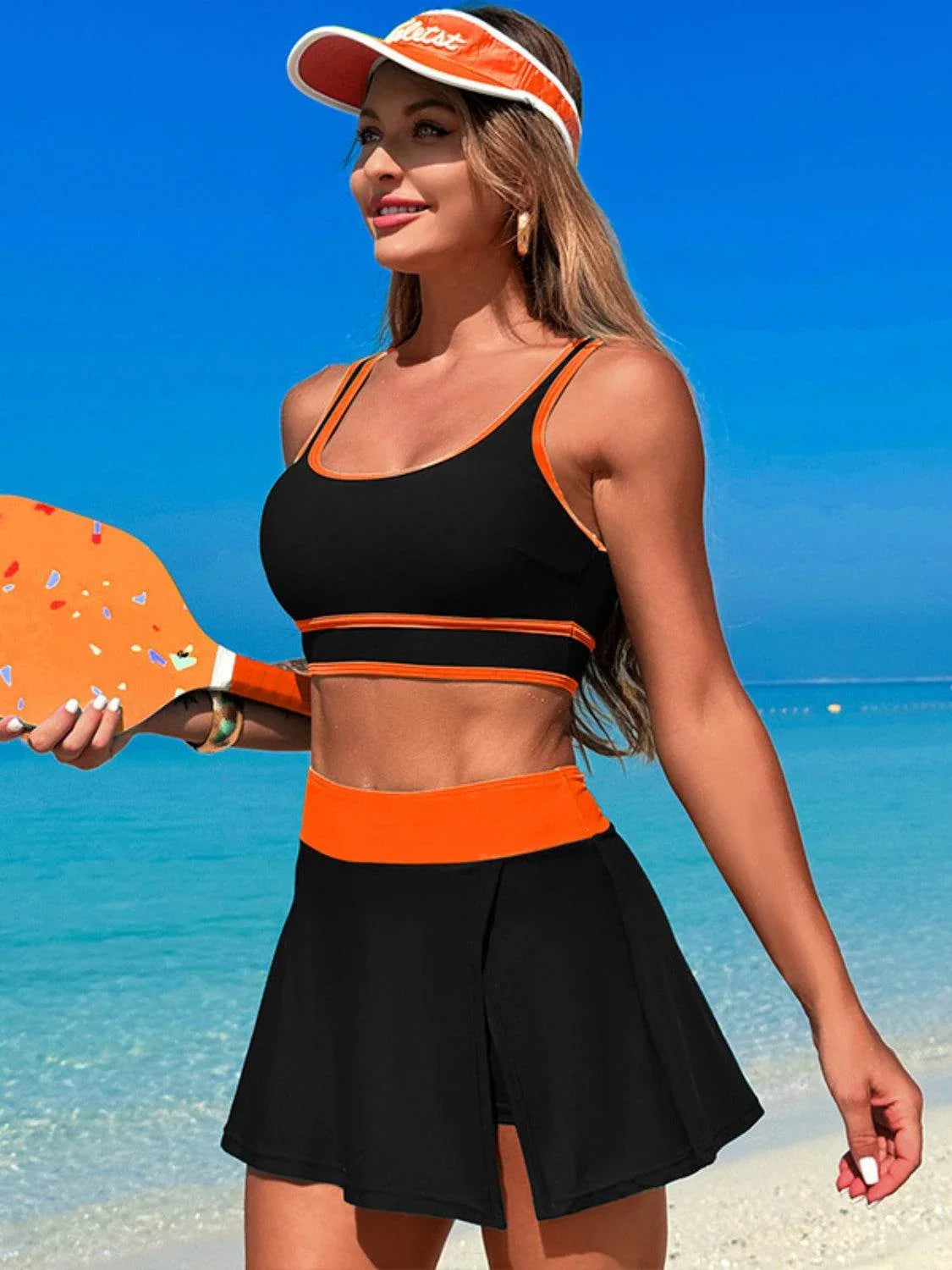 Scoop Neck Top and Skort Swim Set - Bona Fide Fashion