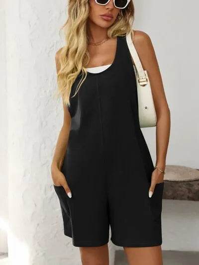 Mandy Pocketed Racerback Wide Strap Romper - Bona Fide Fashion