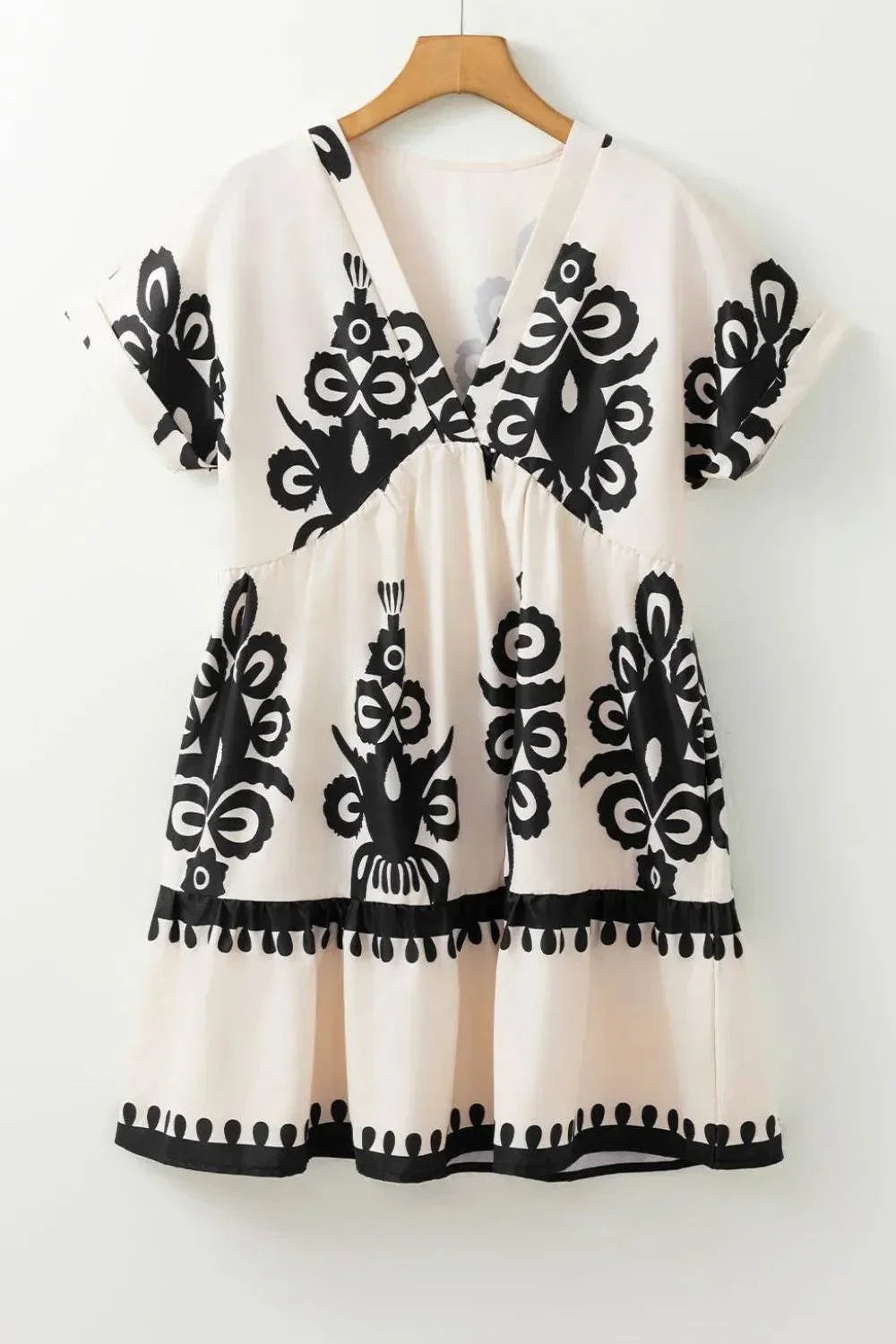 Printed V-Neck Short Sleeve Dress - Bona Fide Fashion