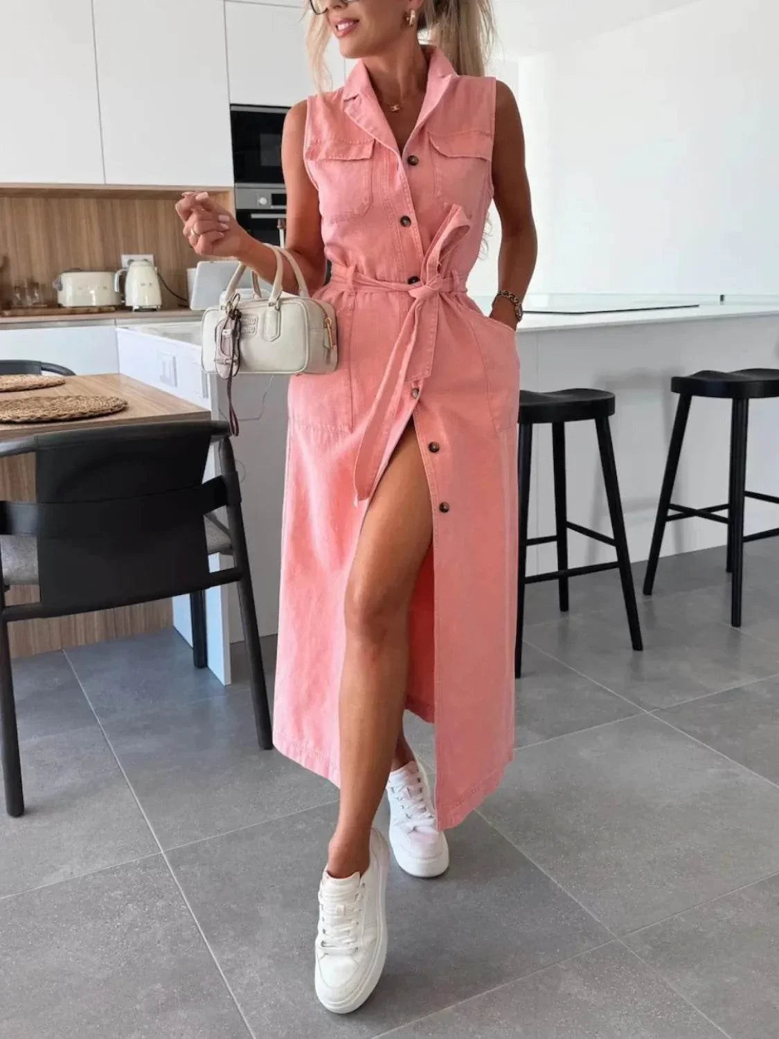 Button Front Sleeveless Denim Dress - Bona Fide Fashion