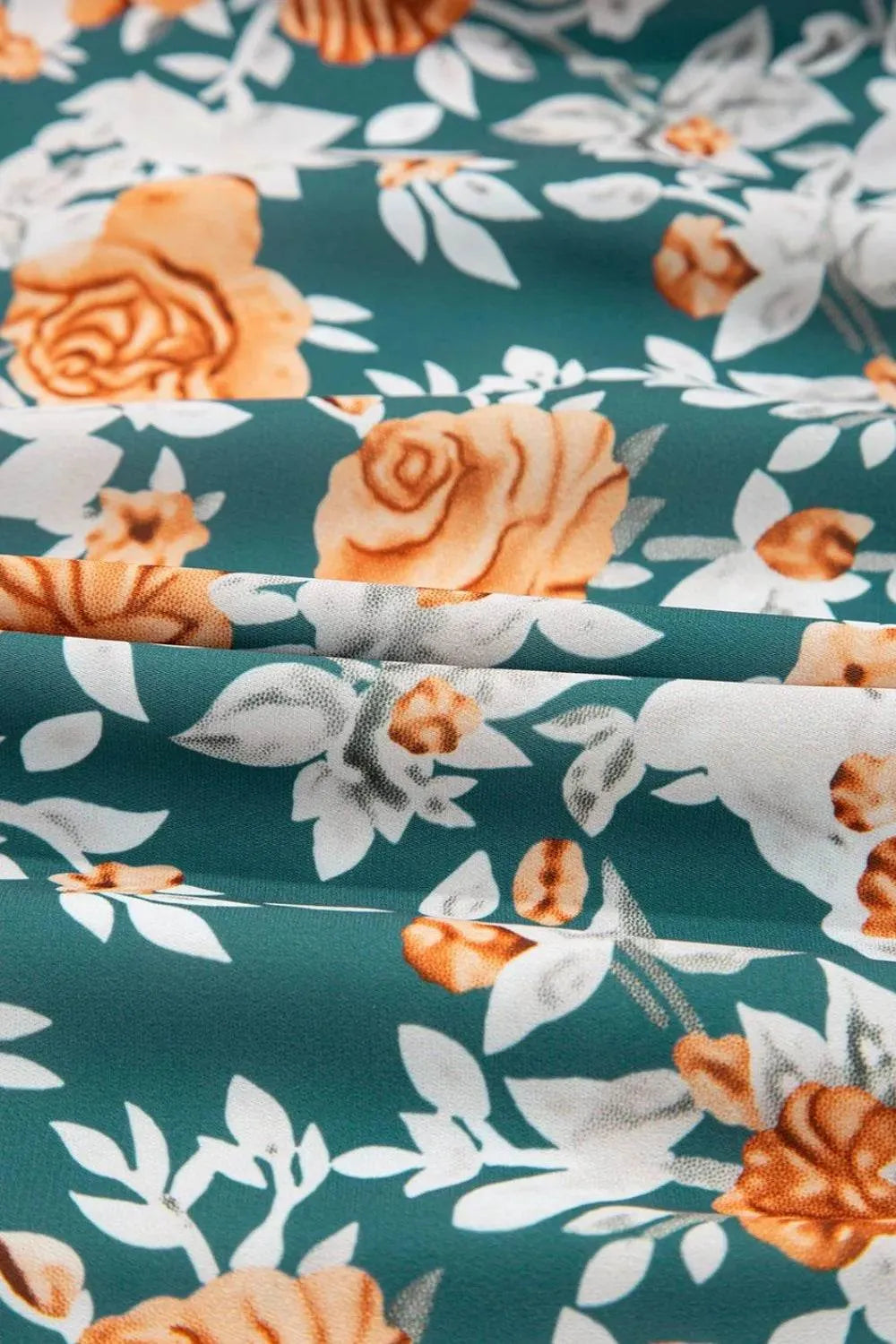 Floral Print Trimmed V Neck Tie Waist Sleeveless Dress - Bona Fide Fashion