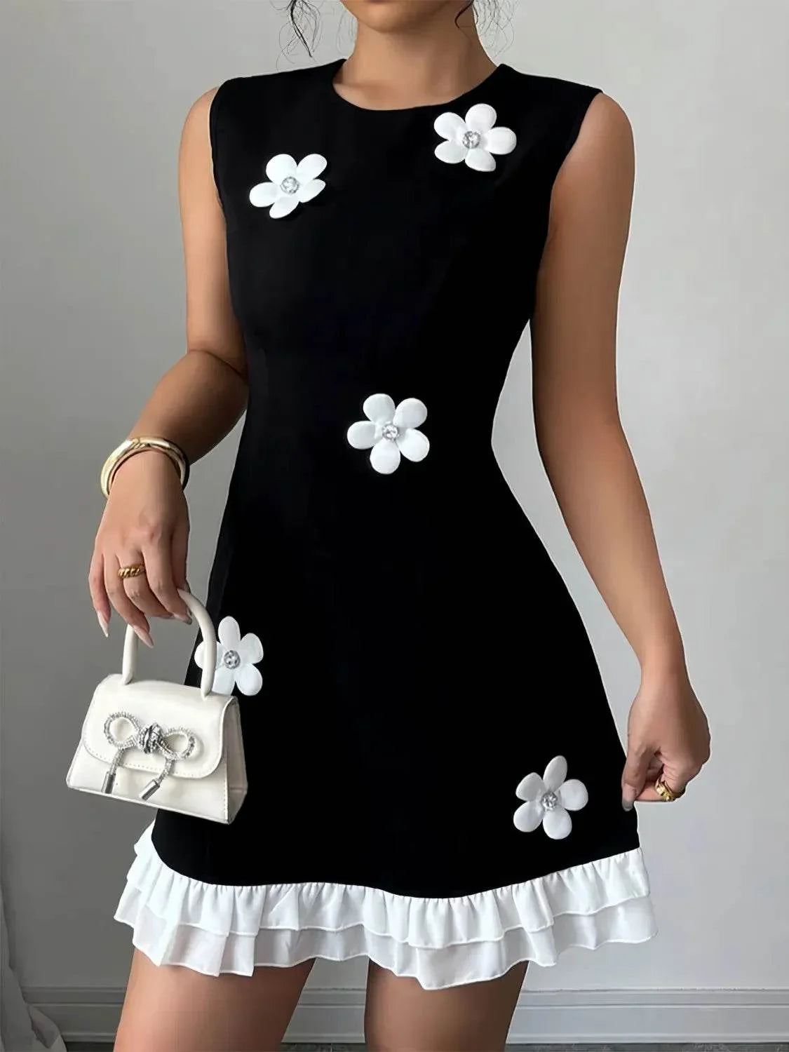Flower Round Neck Sleeveless Dress - Bona Fide Fashion