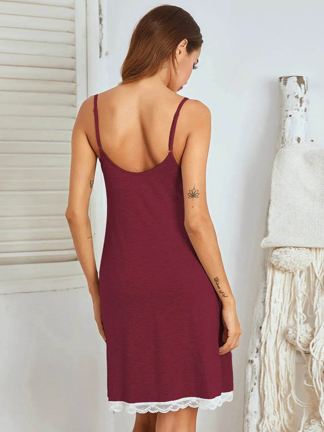 Lace Detail V-Neck Lounge Dress - Bona Fide Fashion