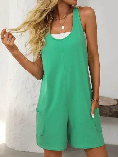 Mandy Pocketed Racerback Wide Strap Romper - Bona Fide Fashion