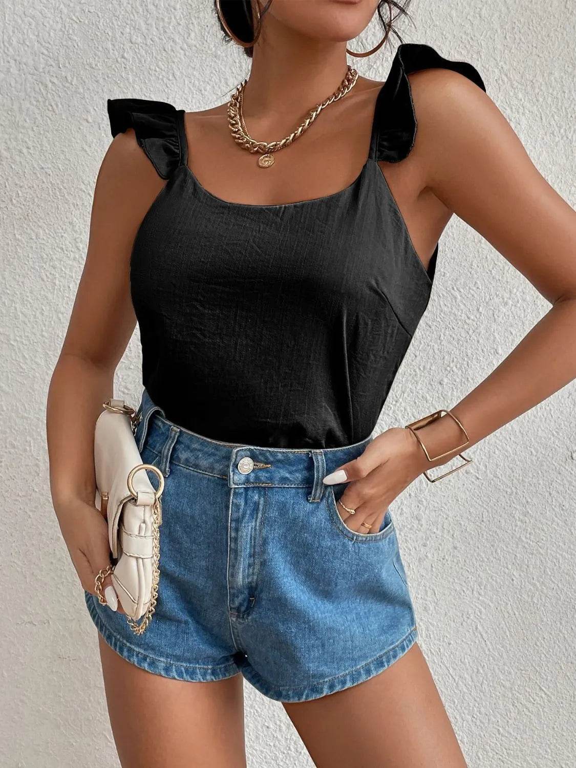 Backless Ruffled Scoop Neck Tank - Bona Fide Fashion