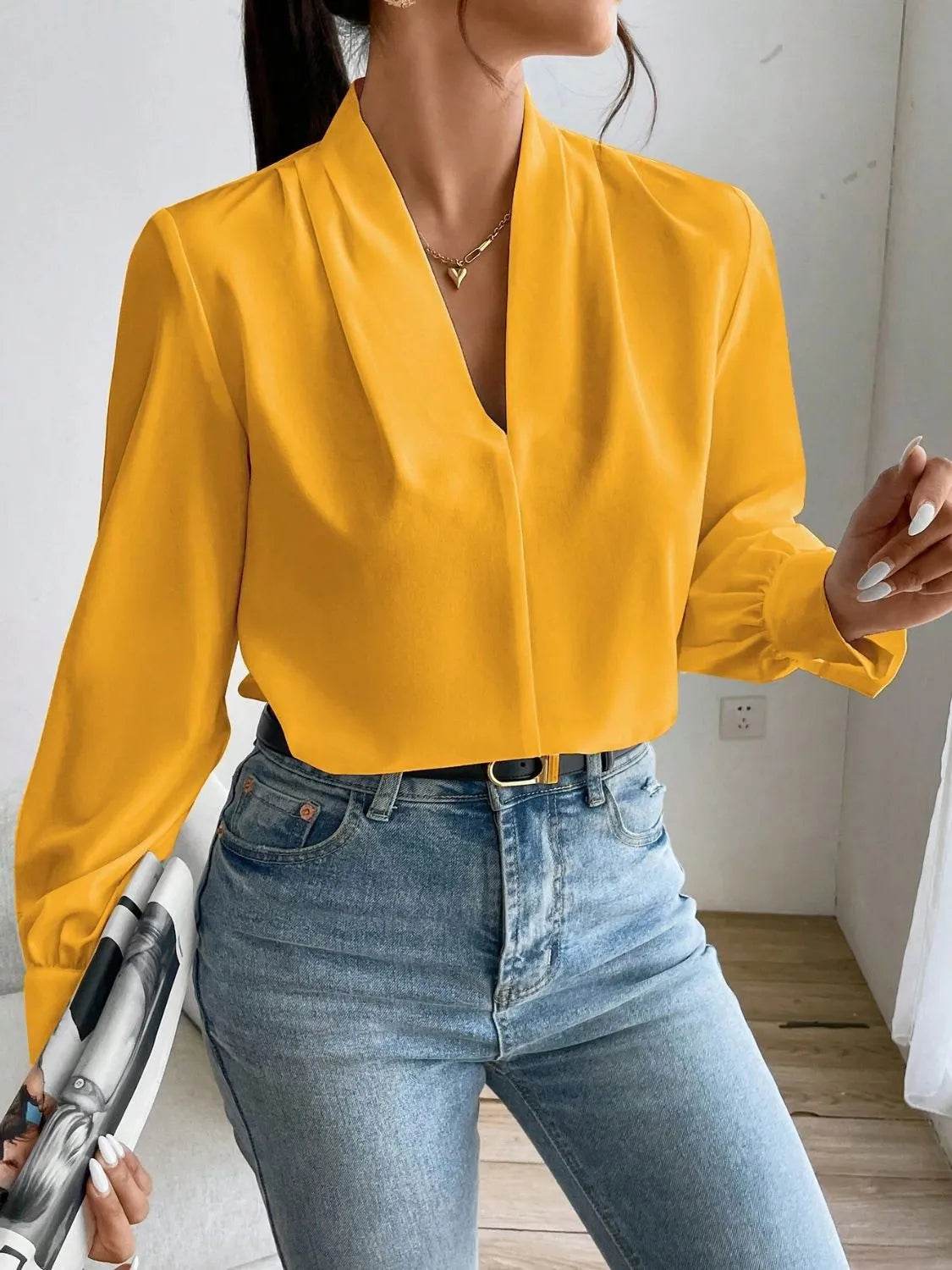V Neck Long Sleeve Top - Bona Fide Fashion
