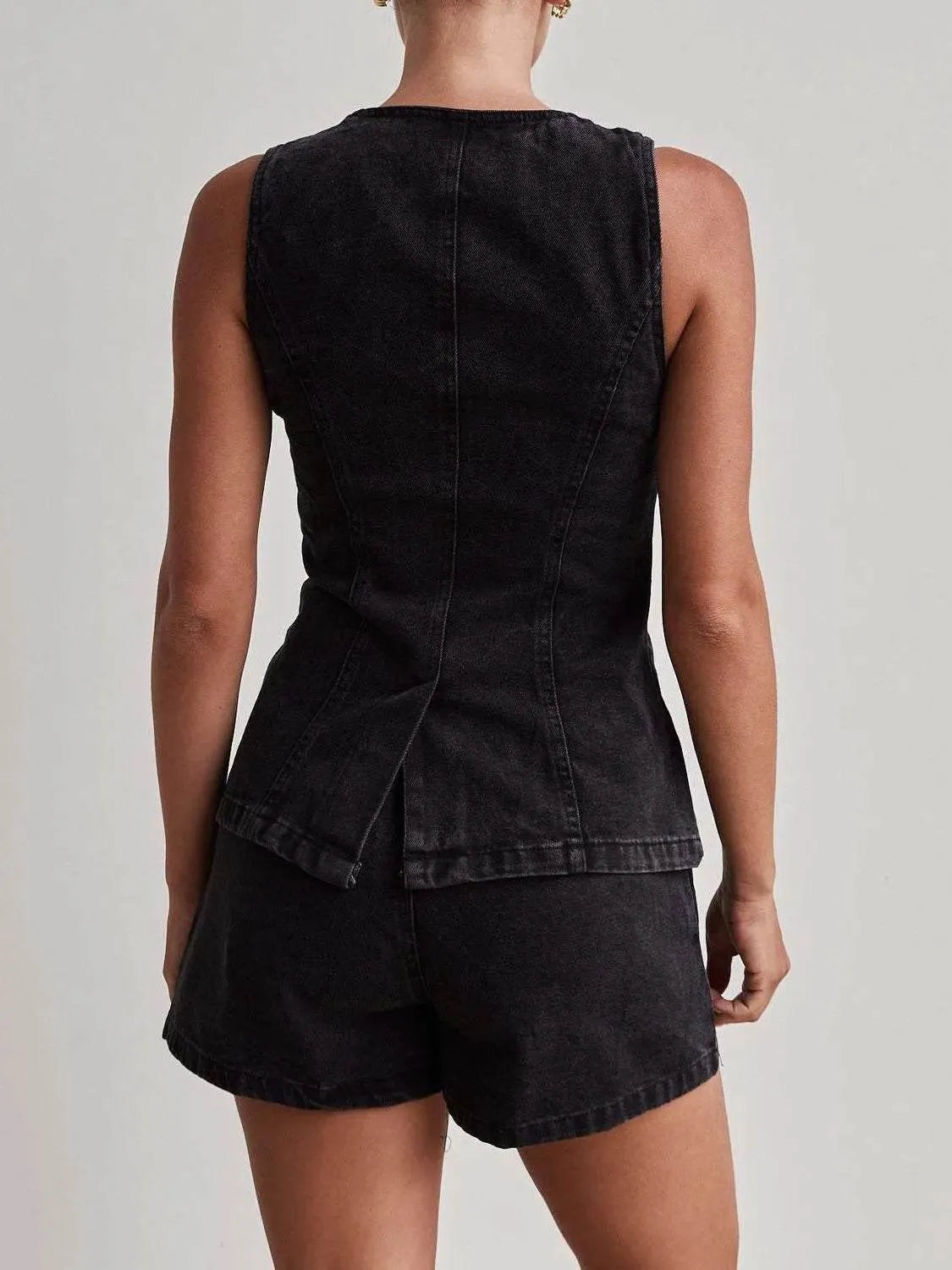 Button Down Vest and Shorts Denim Set - Bona Fide Fashion