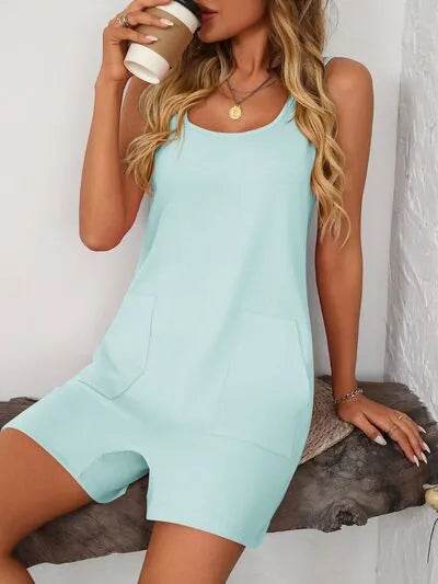 Mandy Scoop Neck Spaghetti Strap Romper with Pockets - Bona Fide Fashion