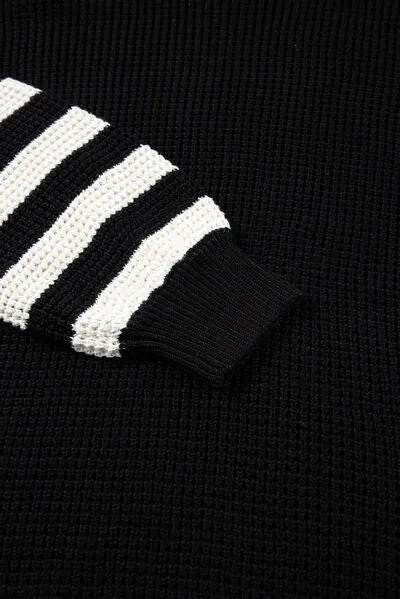 Striped & Checkered Turtleneck Dropped Shoulder Sweater - Bona Fide Fashion