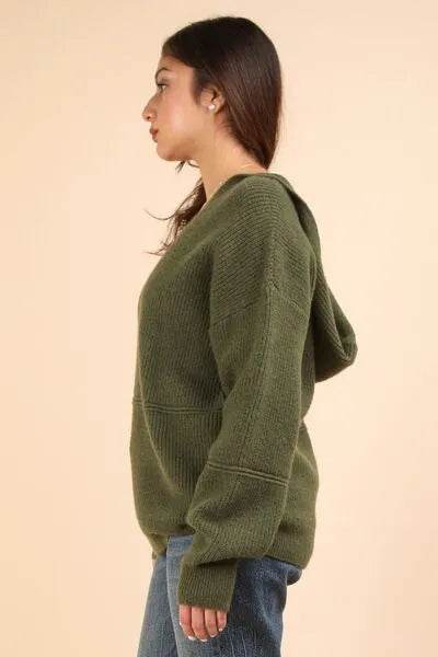 VERY J Seam Detail Drop Shoulder Hooded Sweater - Bona Fide Fashion