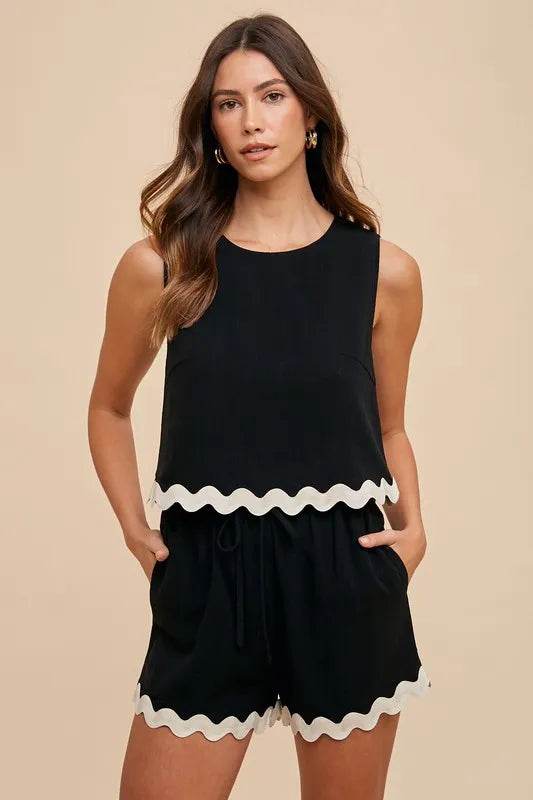 Annie Wear Two-Piece Set – Ric Rac Trim Detailed Top and Shorts for Summer Looks - Bona Fide Fashion