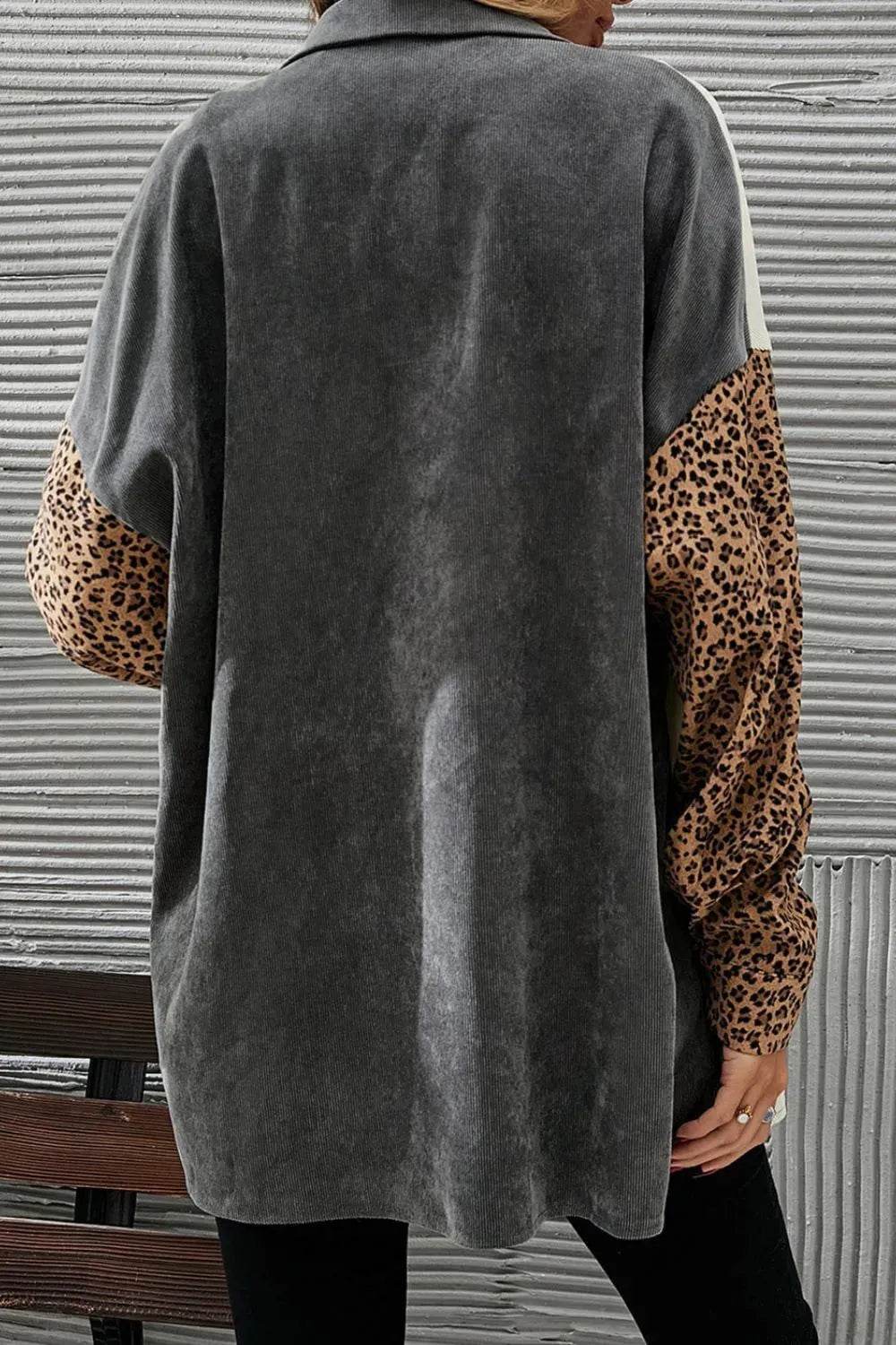 Leopard Button Up Drop Shoulder Jacket - Bona Fide Fashion