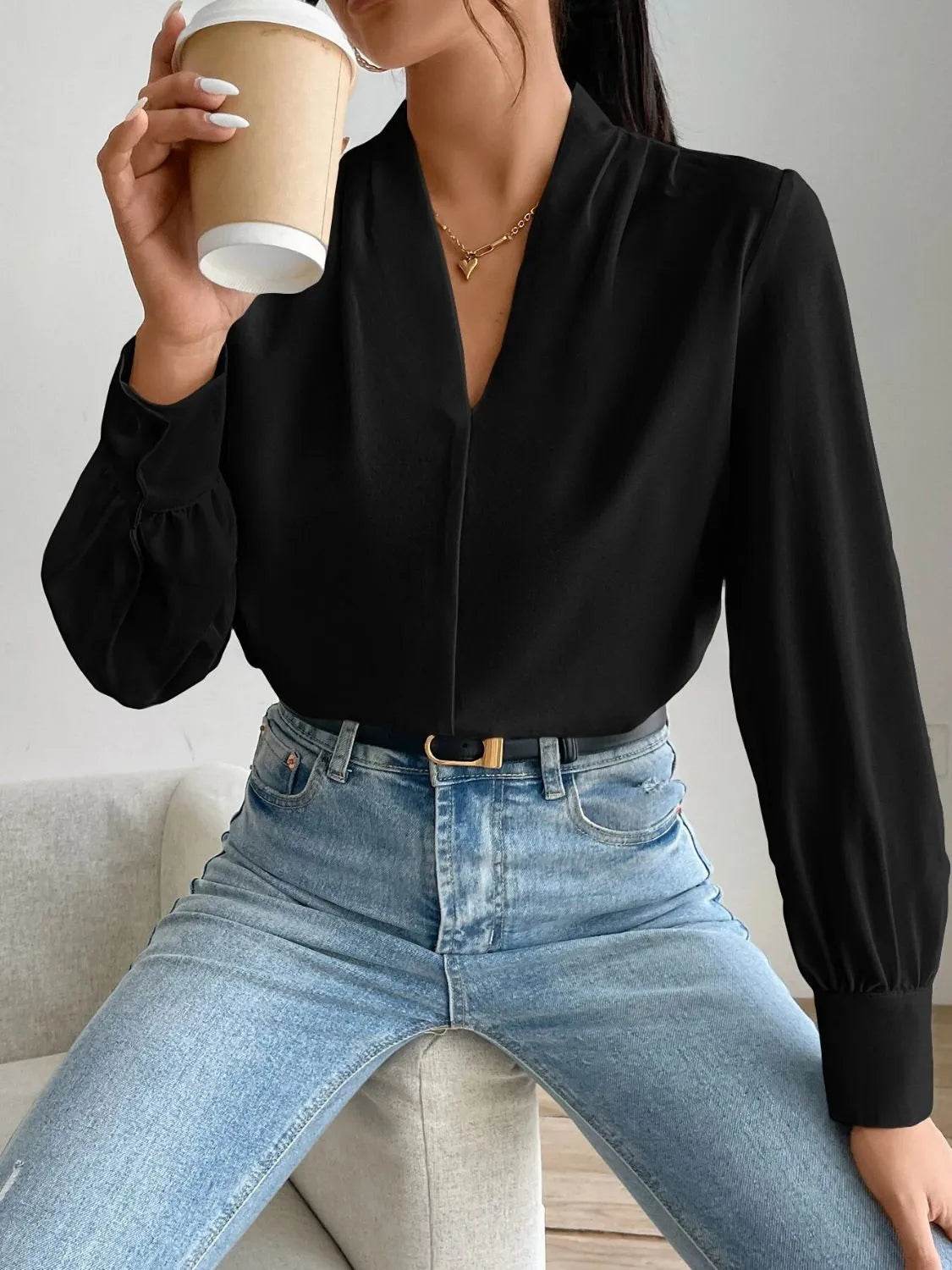 V Neck Long Sleeve Top - Bona Fide Fashion