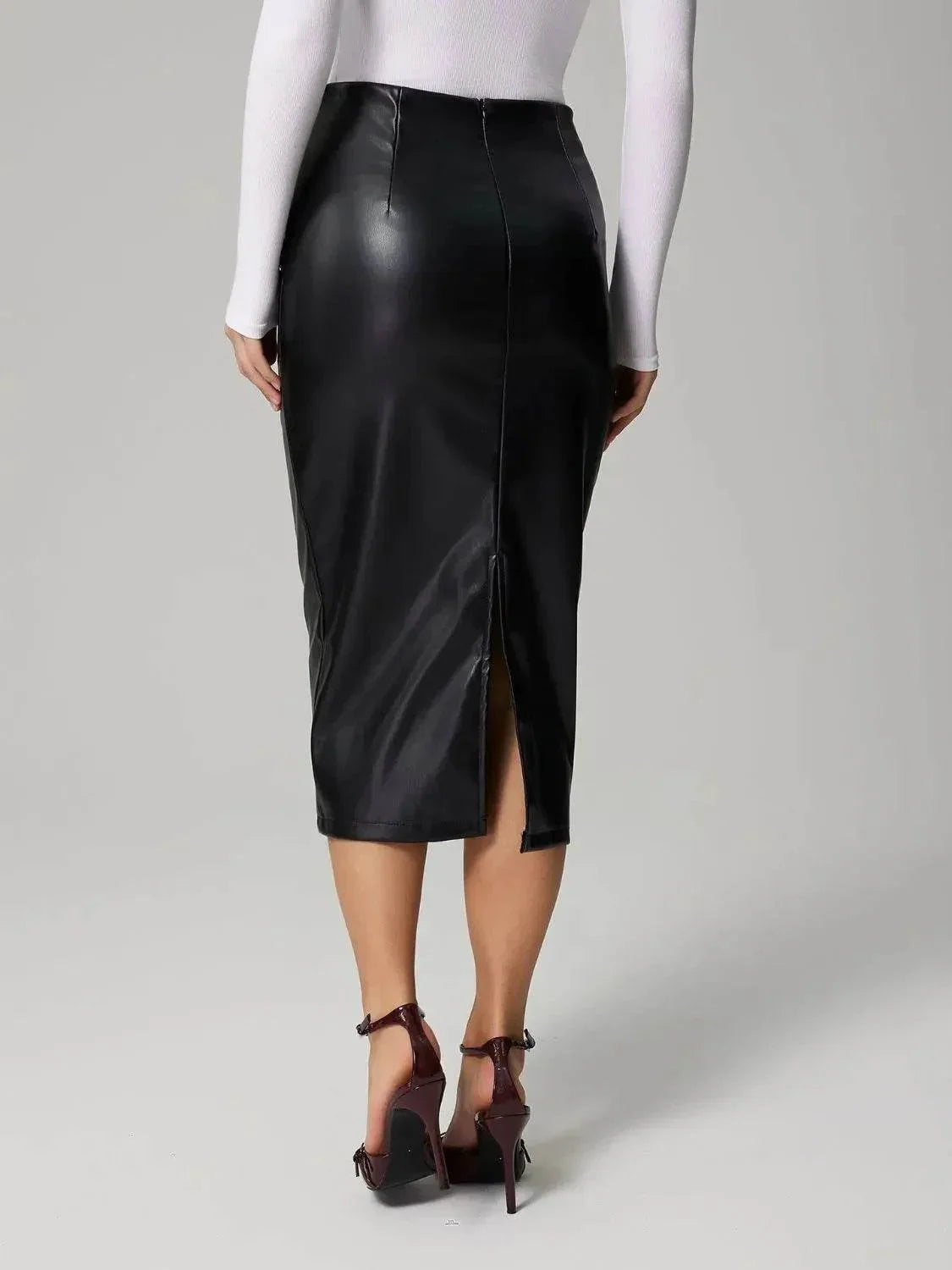 Slit Back Ruched Midi Skirt - Bona Fide Fashion