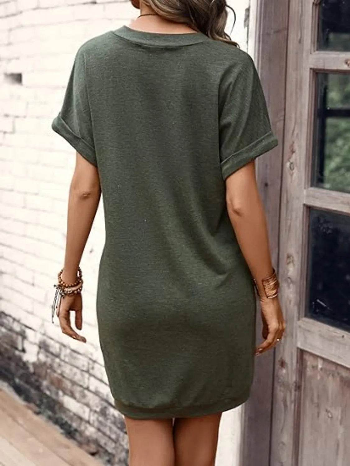 V-Neck Short Sleeve Mini Tee Dress - Bona Fide Fashion