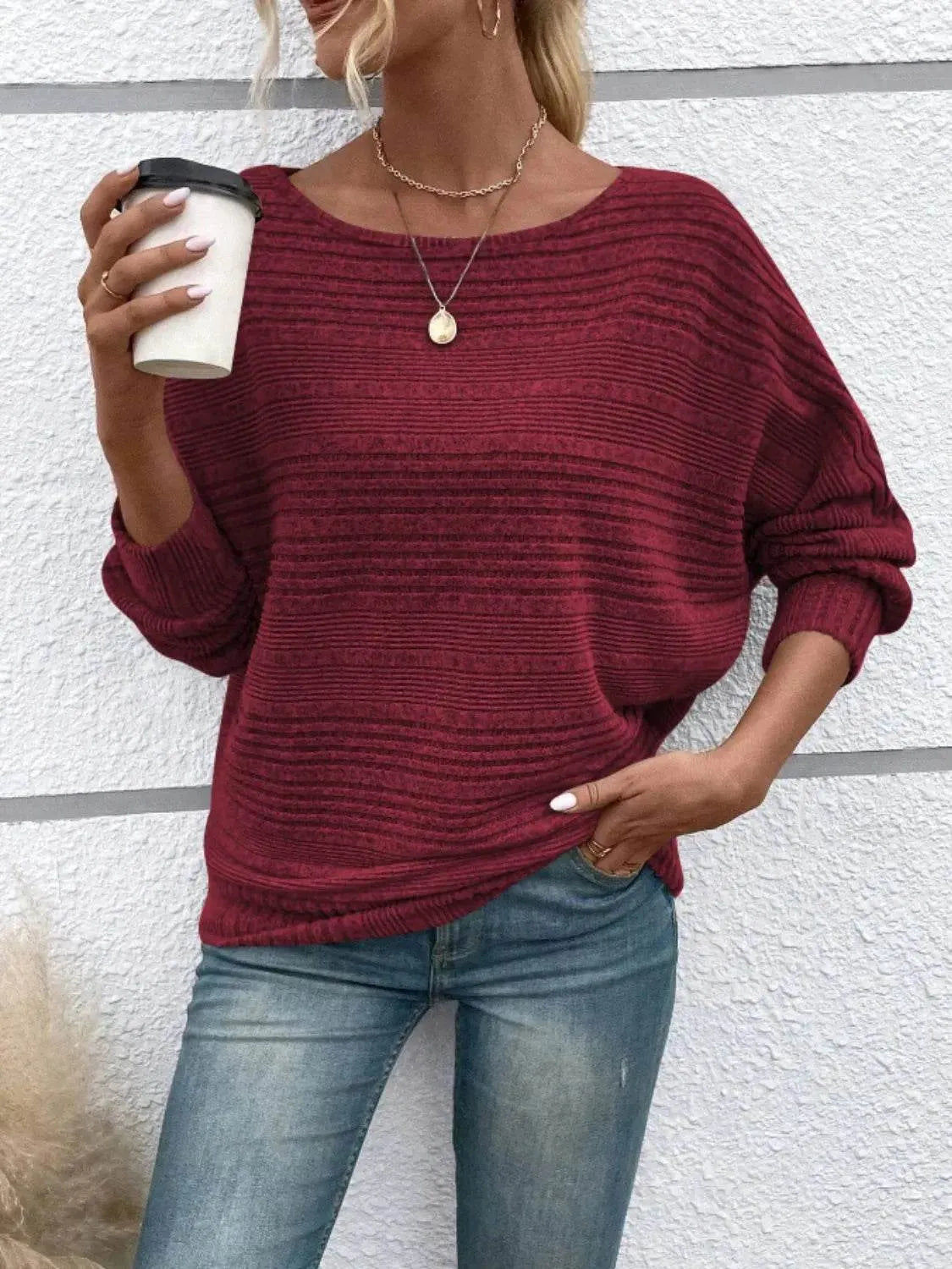 Full Size Round Neck Long Sleeve Top - Bona Fide Fashion