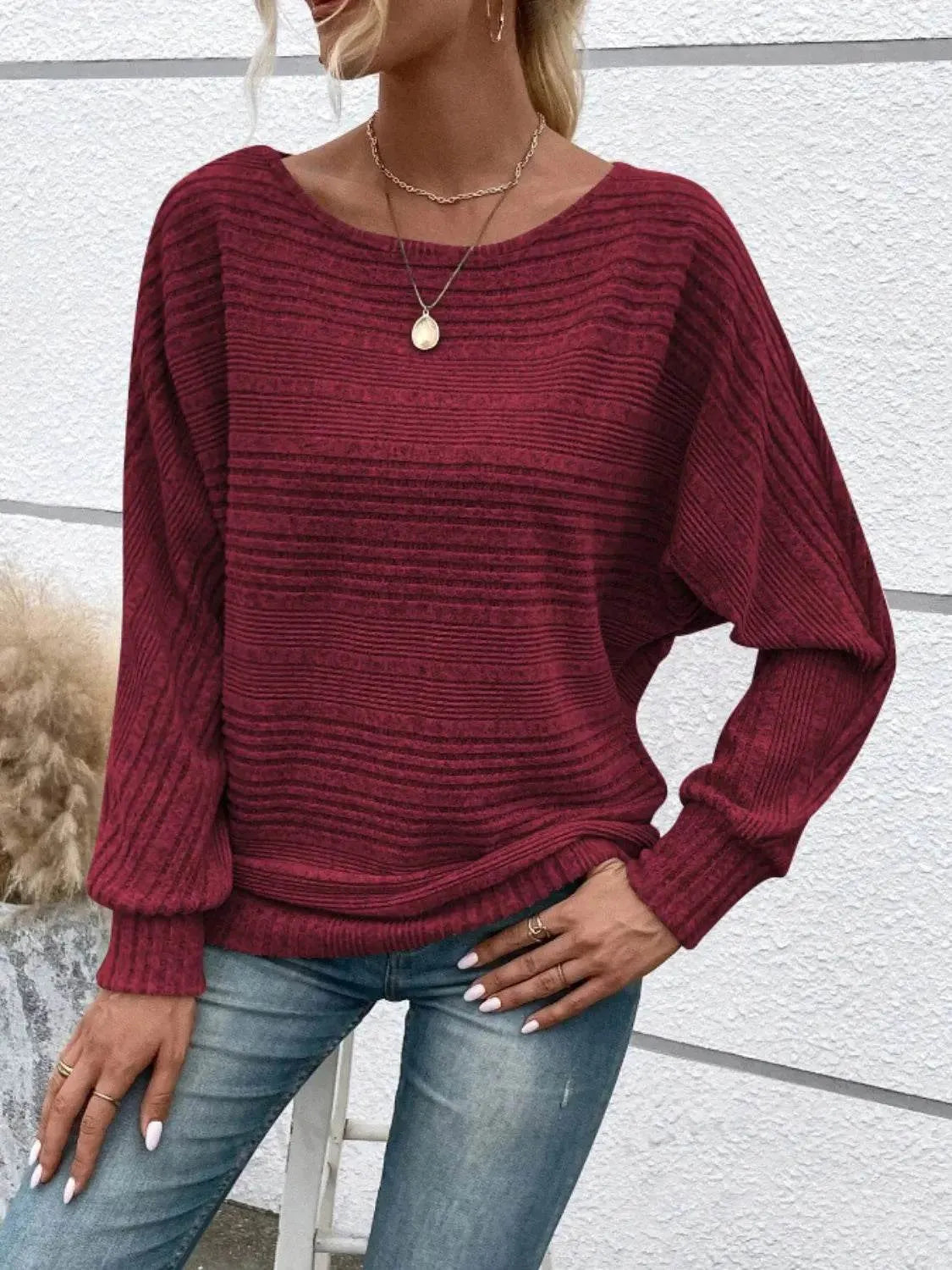 Full Size Round Neck Long Sleeve Top - Bona Fide Fashion