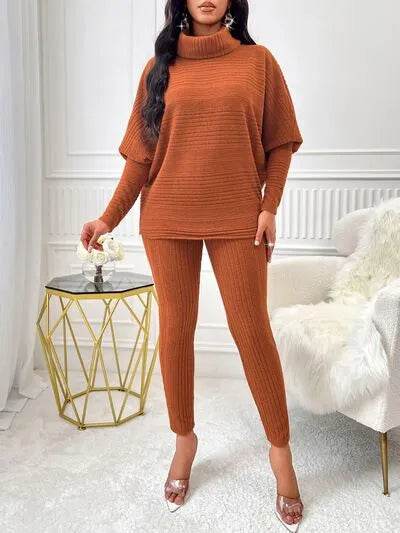 Turtleneck Batwing Sleeve Top and Pants Set - Bona Fide Fashion
