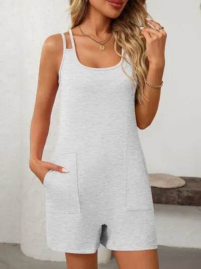 Mandy Scoop Neck Spaghetti Strap Romper with Pockets - Bona Fide Fashion