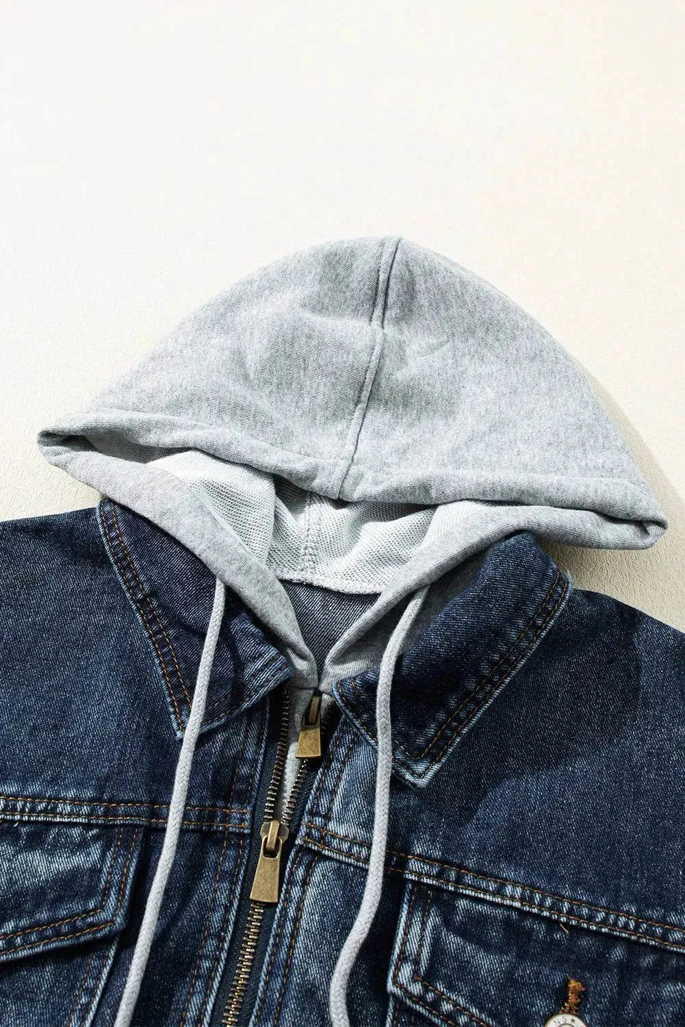 Fake Two-Piece Hooded Zip-Up Denim Jacket - Bona Fide Fashion