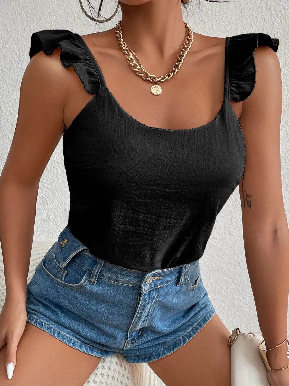 Backless Ruffled Scoop Neck Tank - Bona Fide Fashion