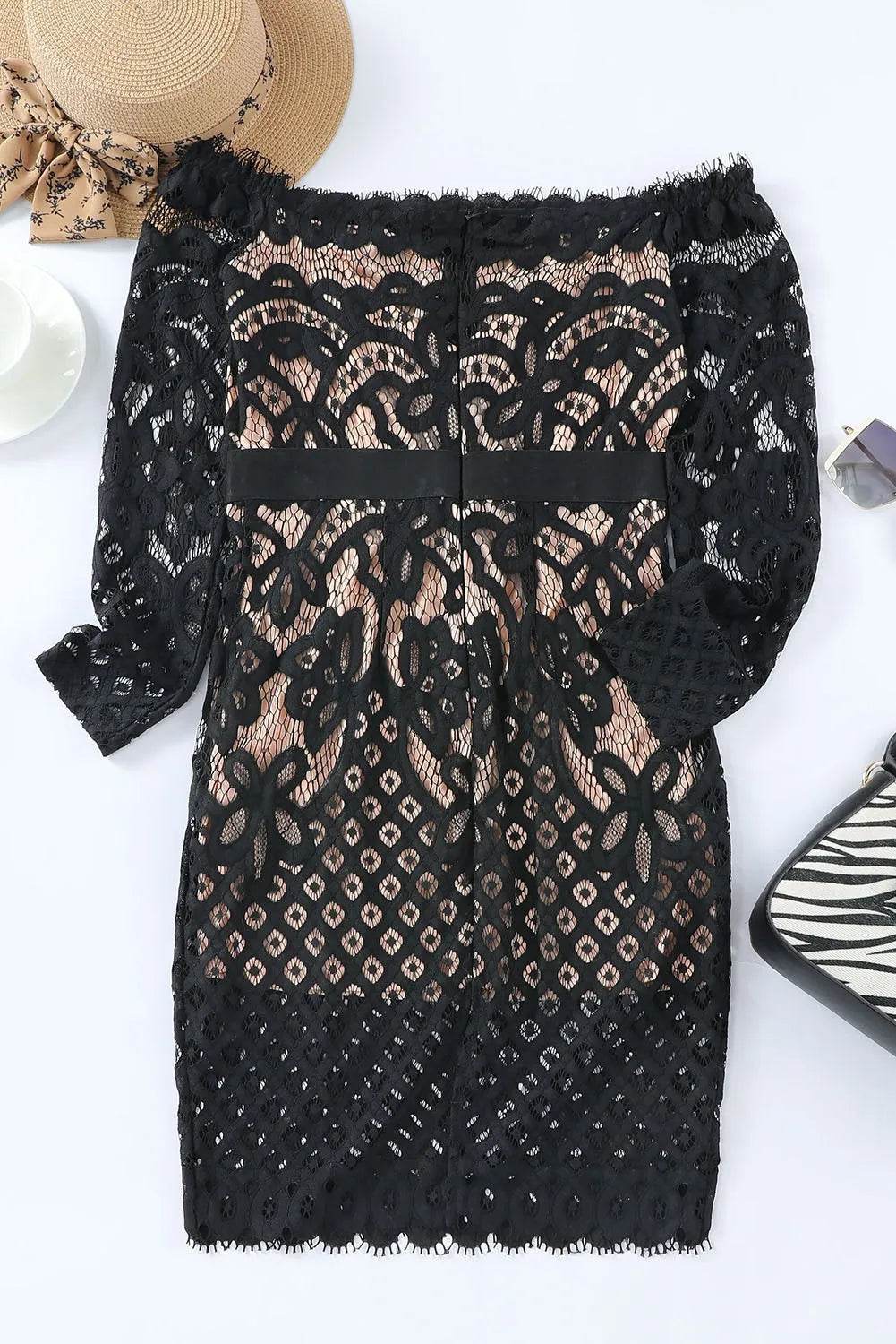 Off-Shoulder Long Sleeve Lace Dress - Bona Fide Fashion