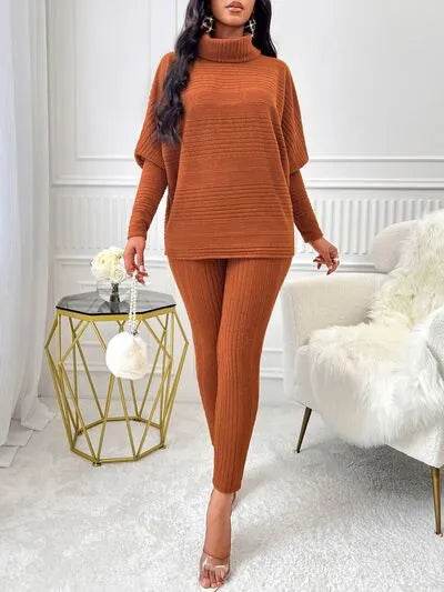 Turtleneck Batwing Sleeve Top and Pants Set - Bona Fide Fashion