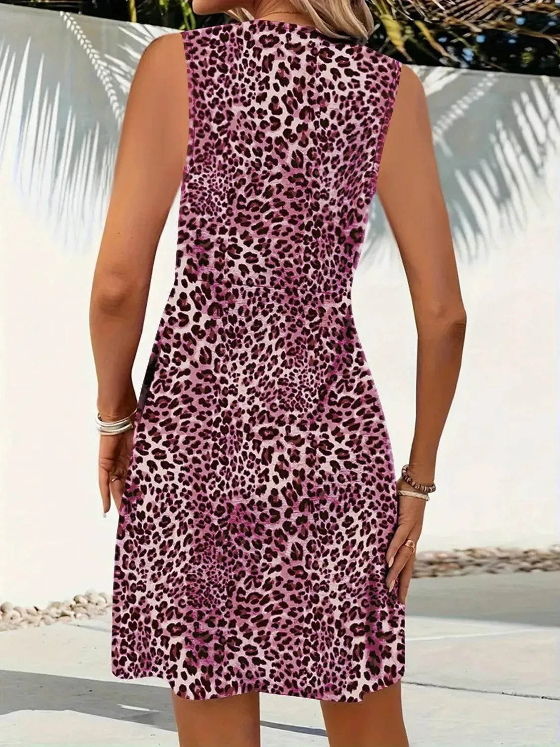 Leopard V-Neck Sleeveless Mini Dress - Bona Fide Fashion