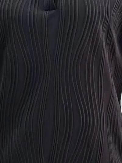 Texture Collared Neck Long Sleeve Blouse - Bona Fide Fashion