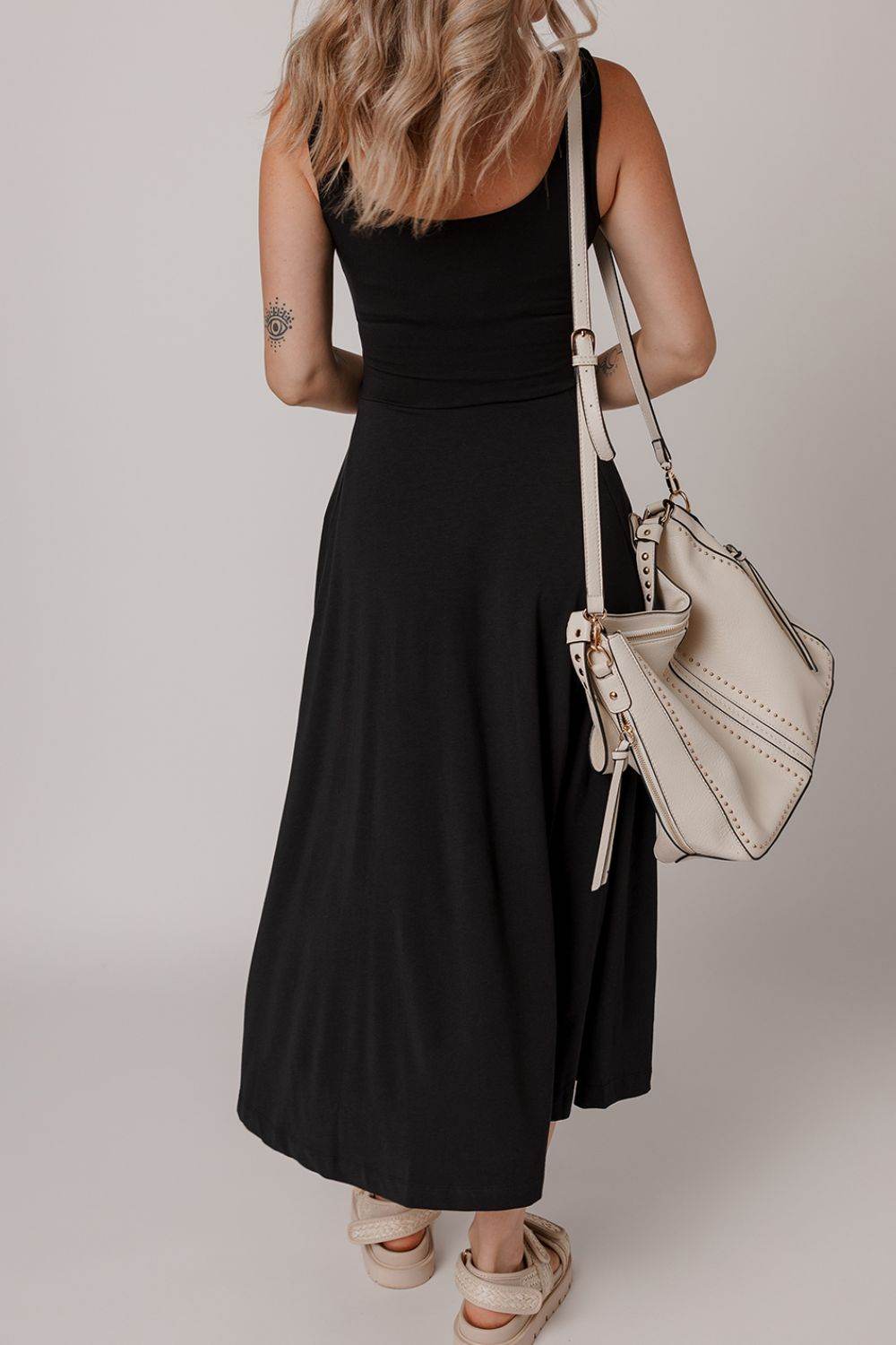 Side Slit Scoop Neck Wide Strap Dress - Bona Fide Fashion