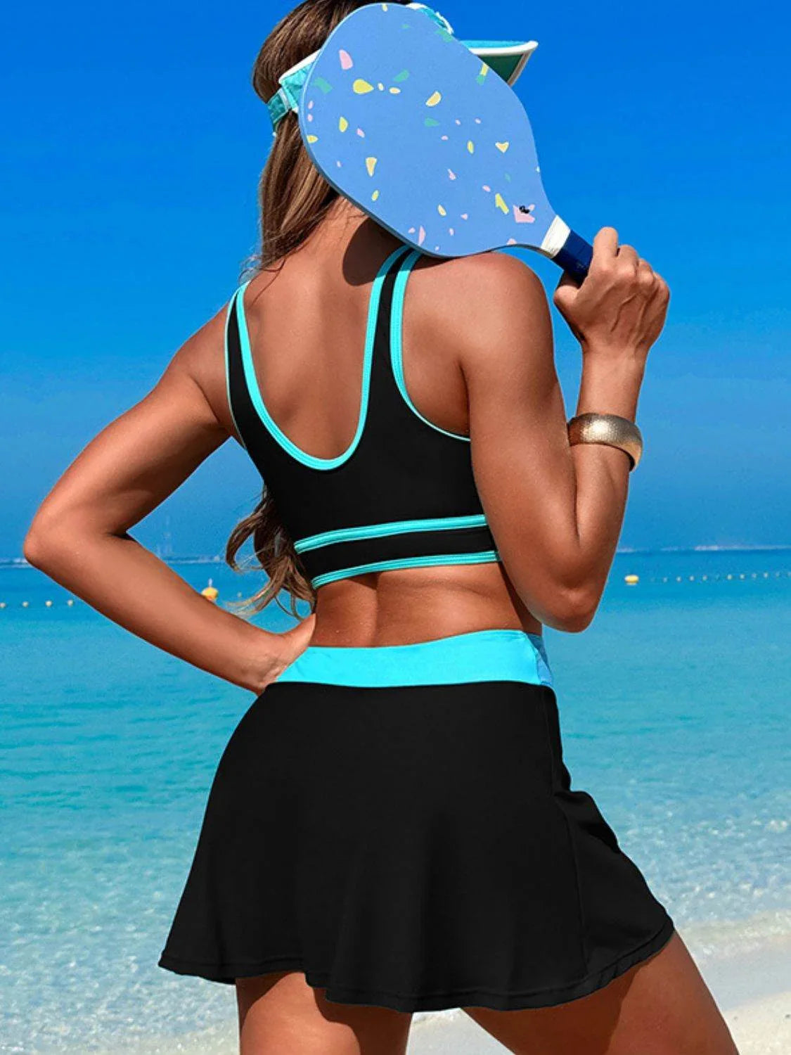 Scoop Neck Top and Skort Swim Set - Bona Fide Fashion