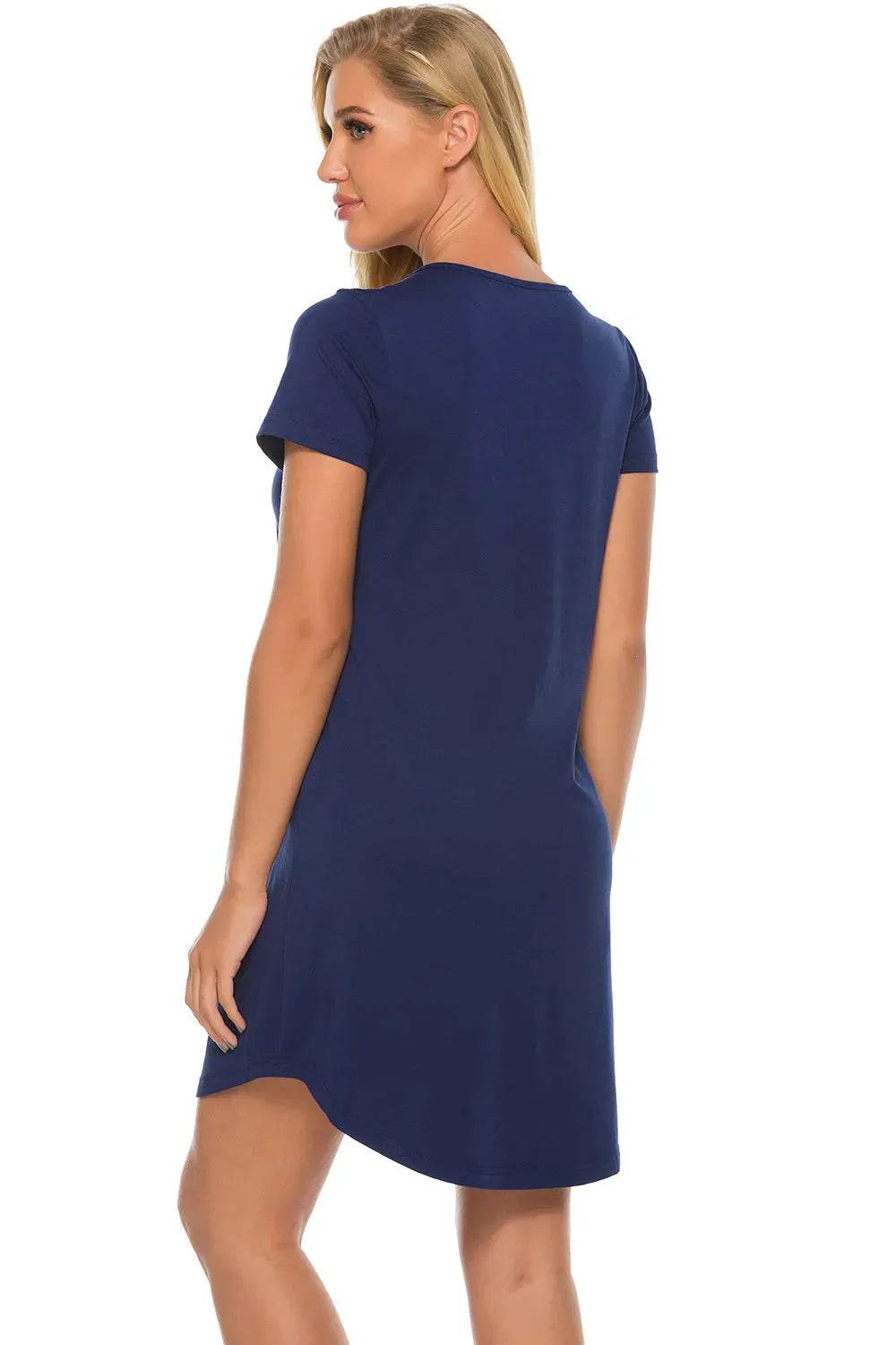 Graphic Round Neck Short Sleeve Lounge Dress - Bona Fide Fashion