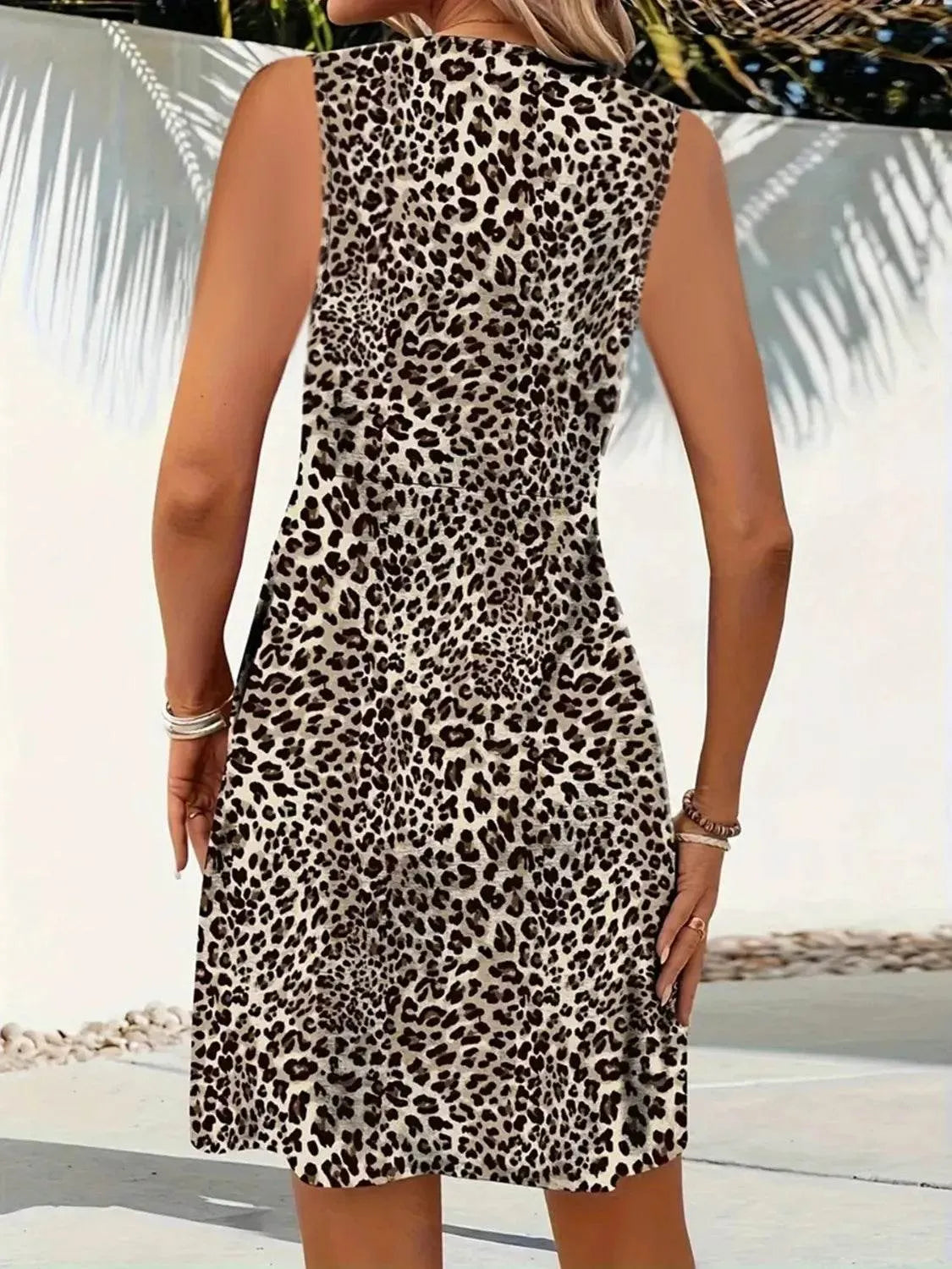 Leopard V-Neck Sleeveless Mini Dress - Bona Fide Fashion