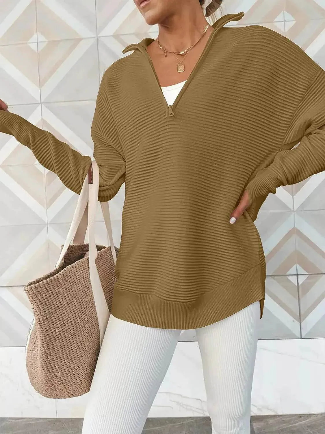 Half Zip Long Sleeve Knit Top - Bona Fide Fashion