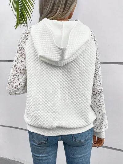 Lace Openwork Kangaroo Pocket Hoodie - Bona Fide Fashion