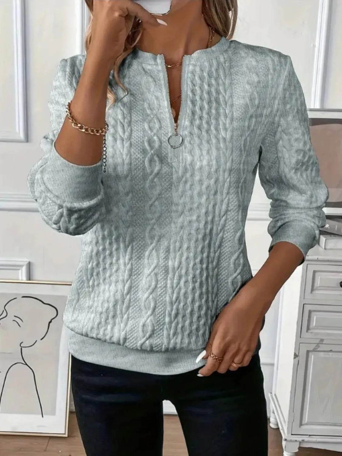 Texture Half Zip Long Sleeve Sweatshirt - Bona Fide Fashion