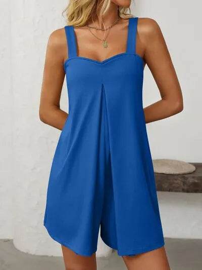 Mandy Sweetheart Neck Wide Strap Romper with Pockets - Bona Fide Fashion